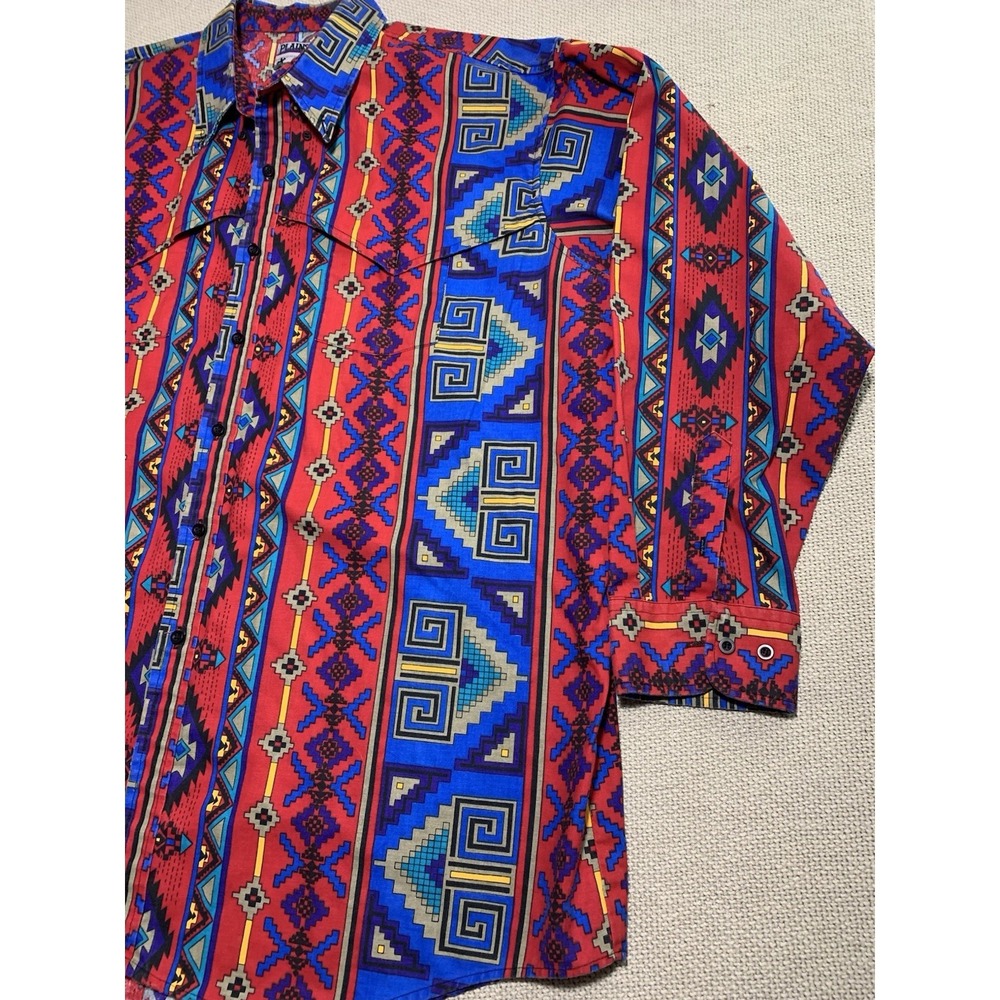 Plains Aztec Navajo Western Shirt Mens size 2XL made in USA Brush popper‎